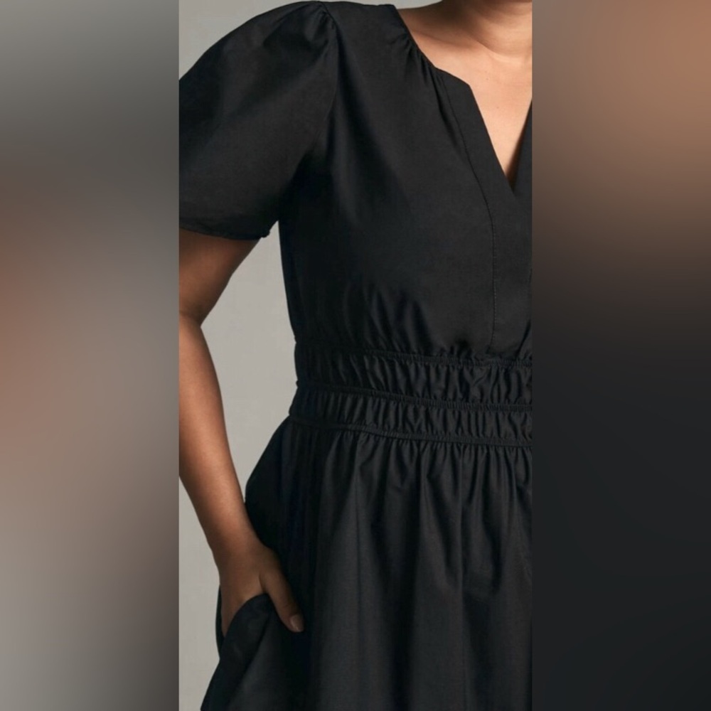 NWT Quince Smocked Tiered Organic Poplin Cotton Pocket Maxi Dress - Picture 6 of 13